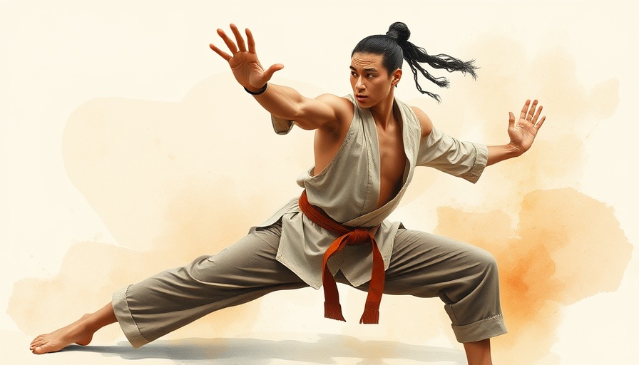 Martial artist meditating, focusing in watercolor art