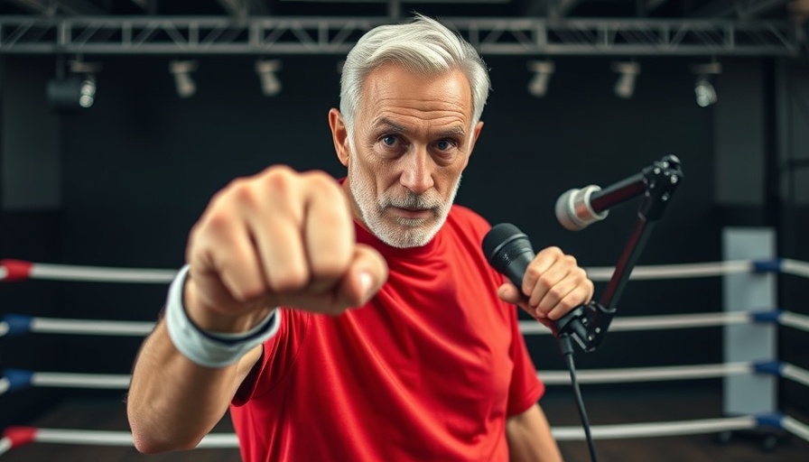 Older man in boxing stance for 'Stop Pulling Your Punches' podcast.