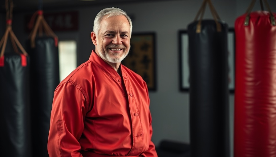 Martial arts instructor smiling in a training studio in Gurnee.