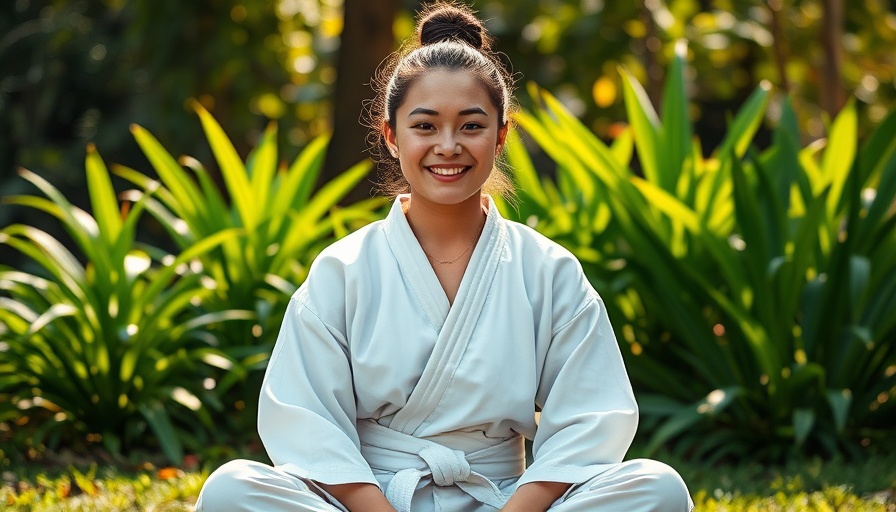 karate edge gurnee Smiling woman in martial arts attire sitting peacefully