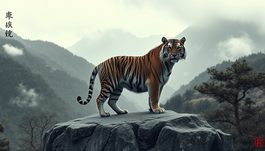 Traditional ink-style tiger in mountains reflecting Developing Qi in Martial Arts.