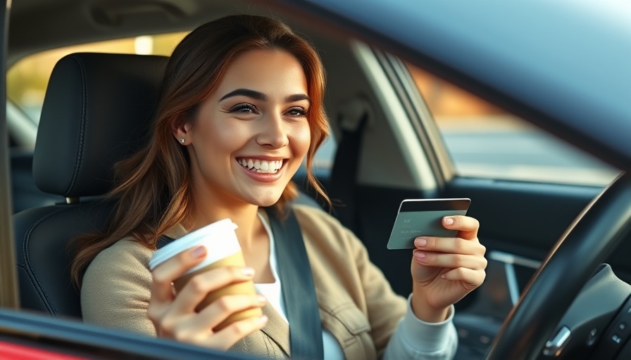 Young woman pays for coffee at a drive-thru, reflecting growth stock down 35% scenario.