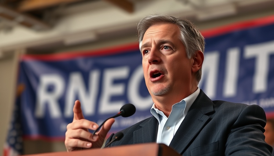 Middle-aged man speaking at podium in front of health-related banner.