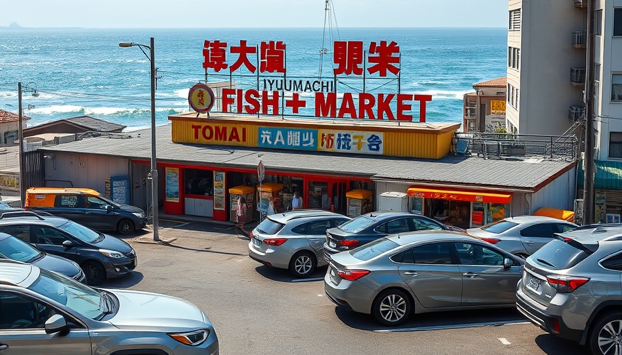 Tomari Iyumachi Fish Market parking lot bustling with cars.