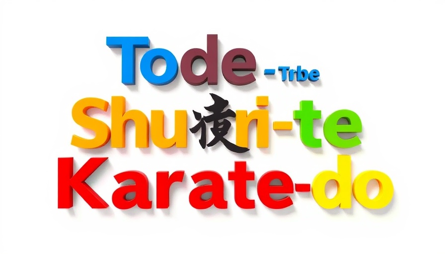 Colorful karate terminology evolution text design with kanji symbol