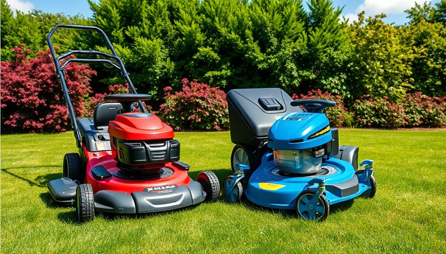 Self-Propelled vs. Push Mowers comparison image on lawn.