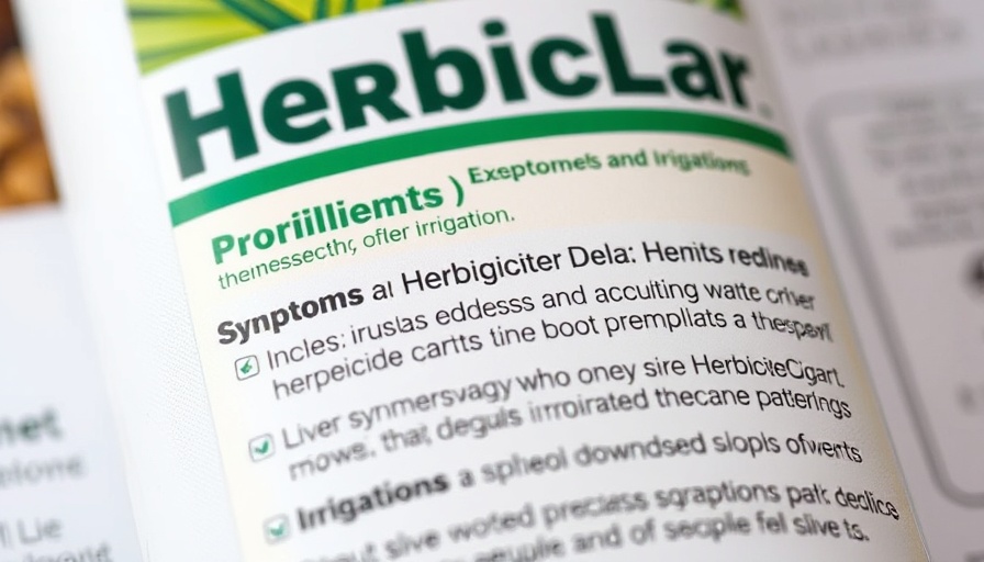 Herbicide label text discussing symptoms and irrigation.