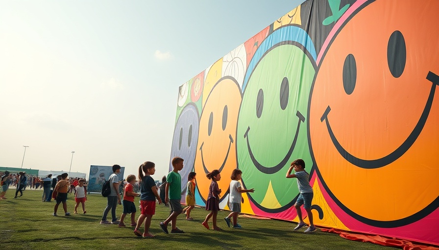 World record autism painting with children exploring a colorful canvas.