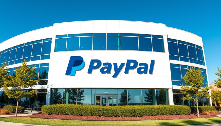 PayPal corporate office building with logo and landscaping.