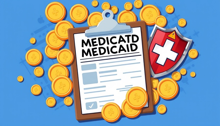 Illustrated Medicaid enrollment symbols with coins and protect icons.