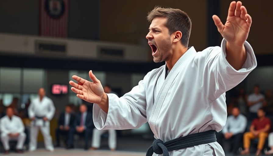 Karate athlete passionately performing at European Karate Championships.