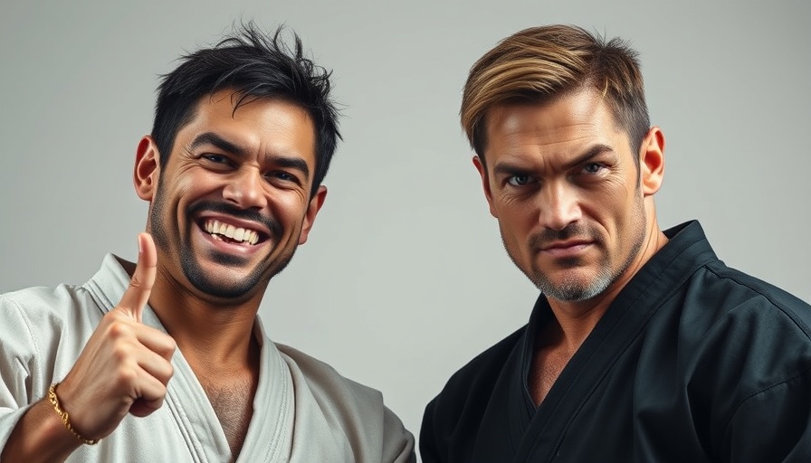 Two martial artists showing contrasting emotions in Karate combat