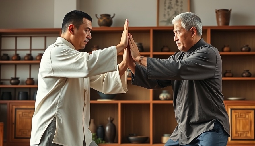 Tai Chi fighting applications, two men practicing defense indoors.