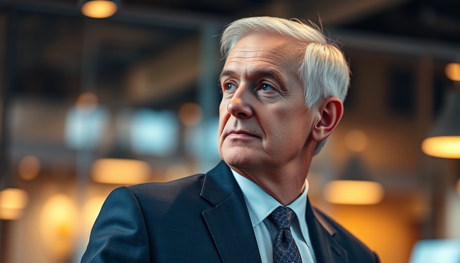 Senior man in suit, focused expression, indoor warm lighting.