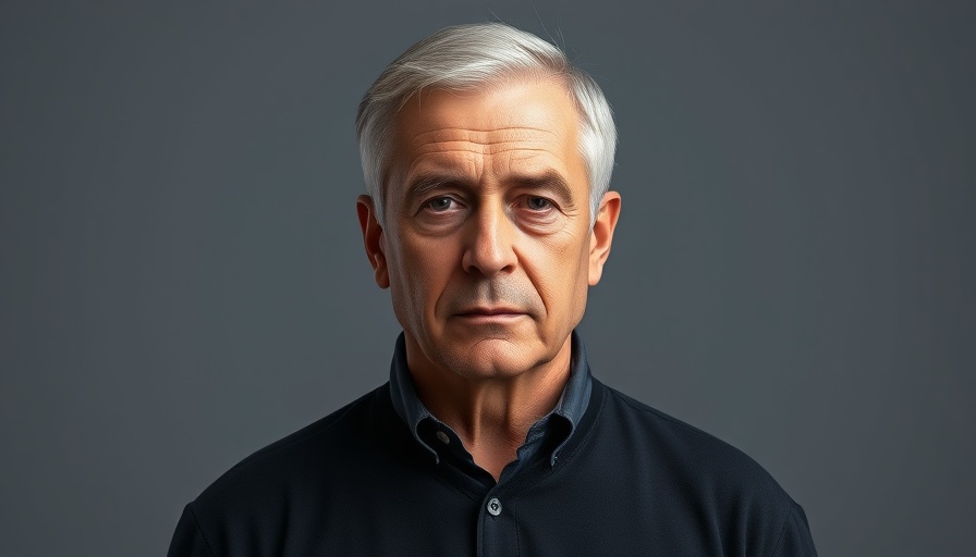 Middle-aged man with neutral expression on gray backdrop.