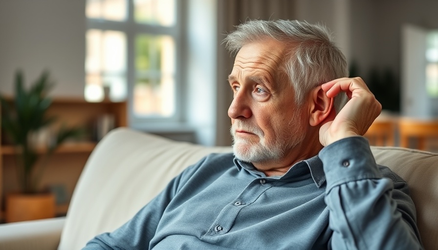 Older man reflecting on hearing loss intervention at home