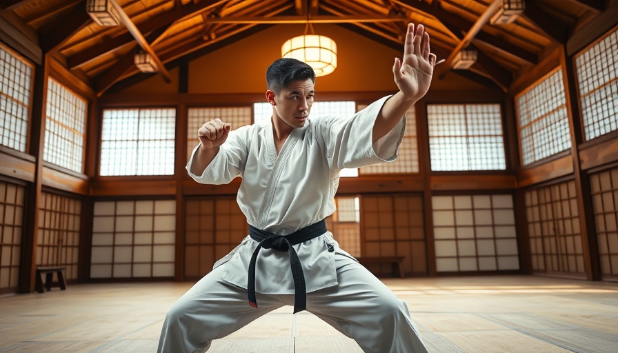 Martial artist practicing Shotokan karate daily in a traditional dojo.