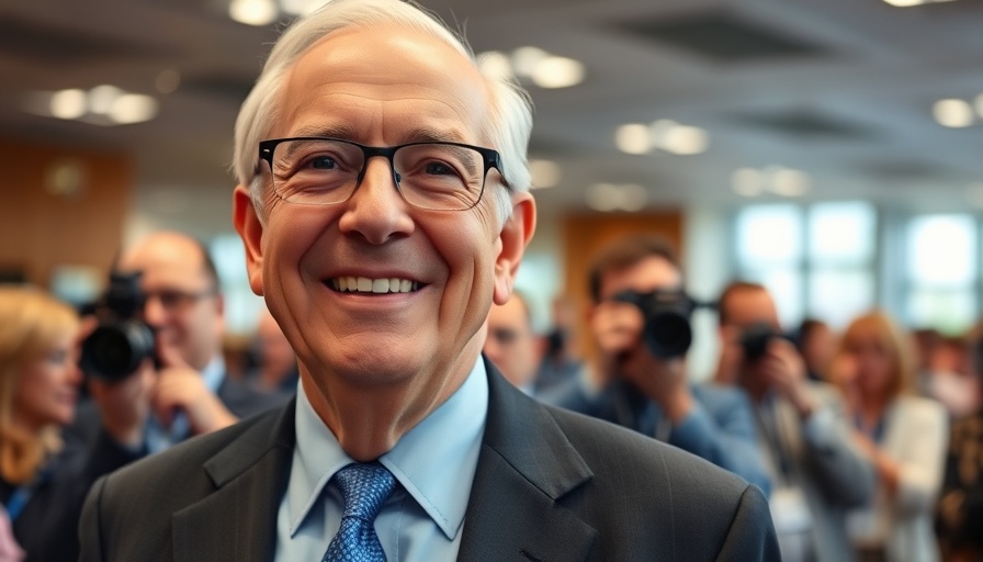 Elderly man smiling at event, Greg Abel Cash Stockpile Investments.