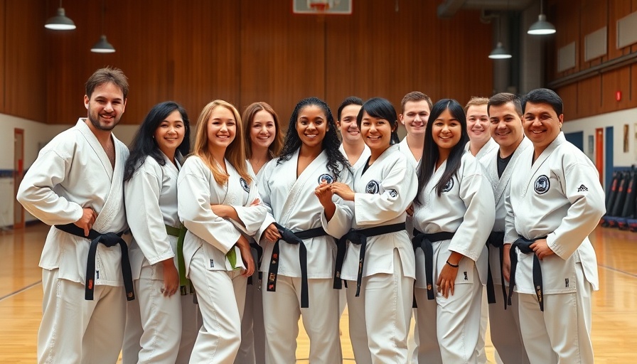 Karate competition results group photo with participants and instructors.