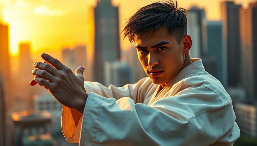 Karate Kid: Legends action sequences - young martial artist in cityscape.