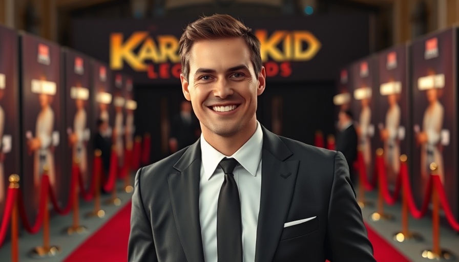 Karate Kid: Legends premiere with smiling man in suit.