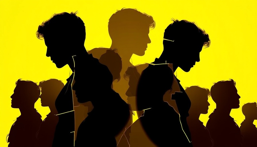 Silhouetted fragmented profiles visualizing socio-cognitive abilities in autism.