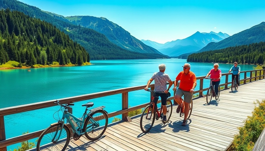 Active older adults cycling over a lake, best states for older adult health.