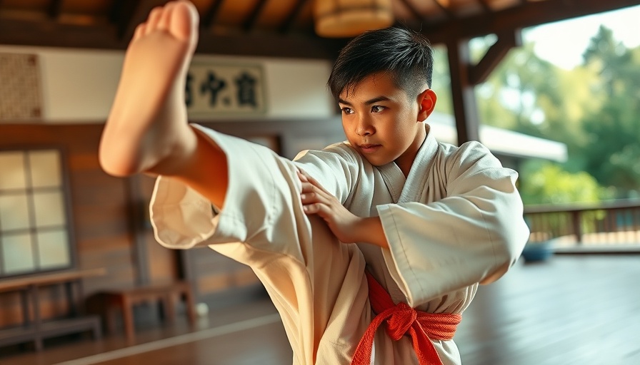 Young martial artist practicing a kick, martial arts classes Gurnee.