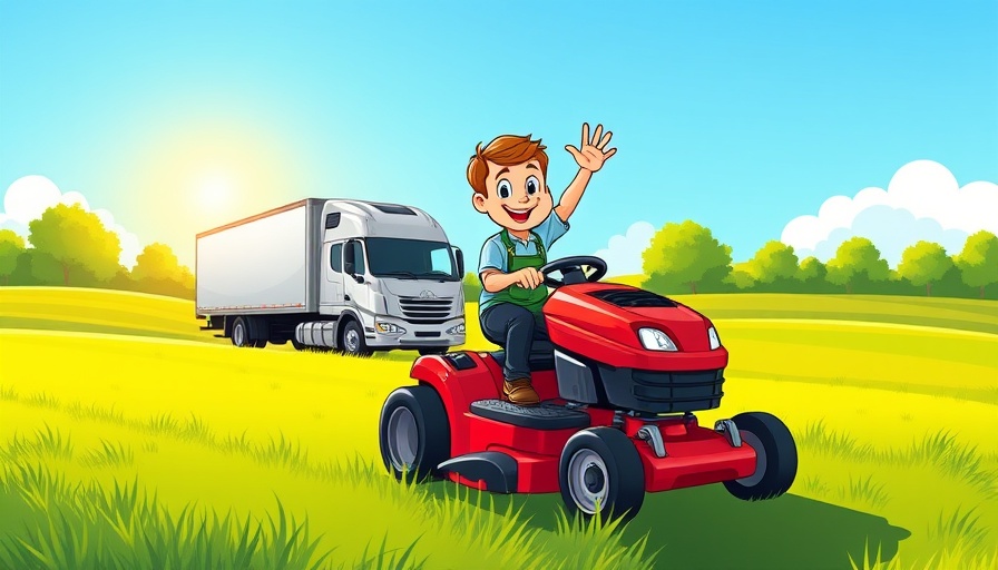 Yard Boyz lawn care logo featuring cartoon character on mower, sunny day.