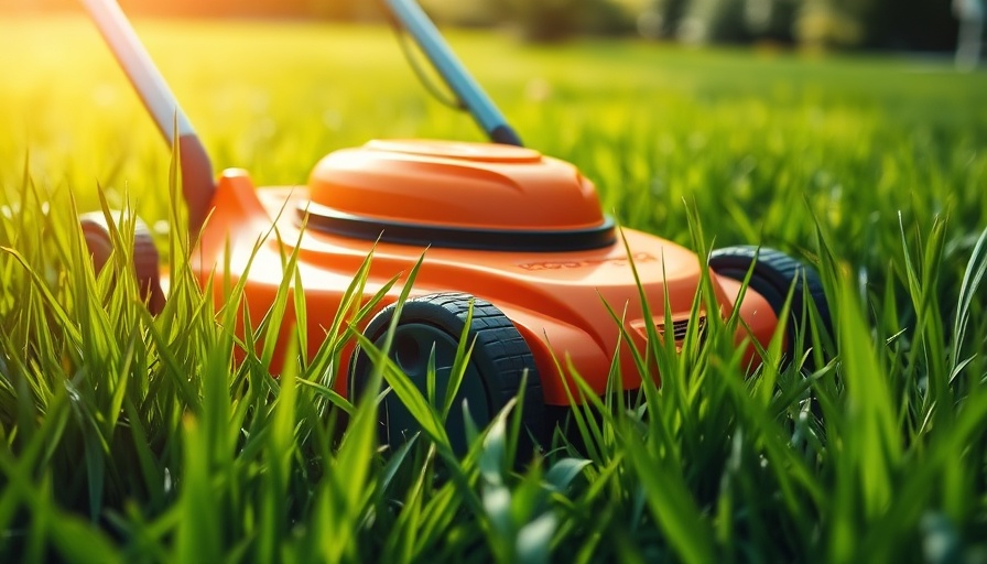 Lawn mower cutting grass in a sunlit garden, worst times to mow your lawn.
