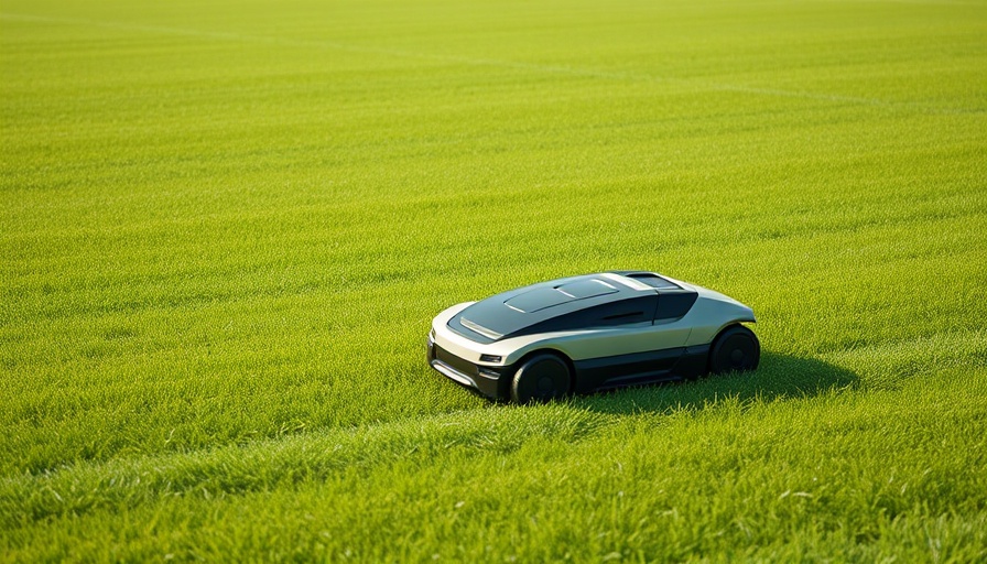 Sleek robot mower operating on a lawn in Shelby MI, cutting grass.