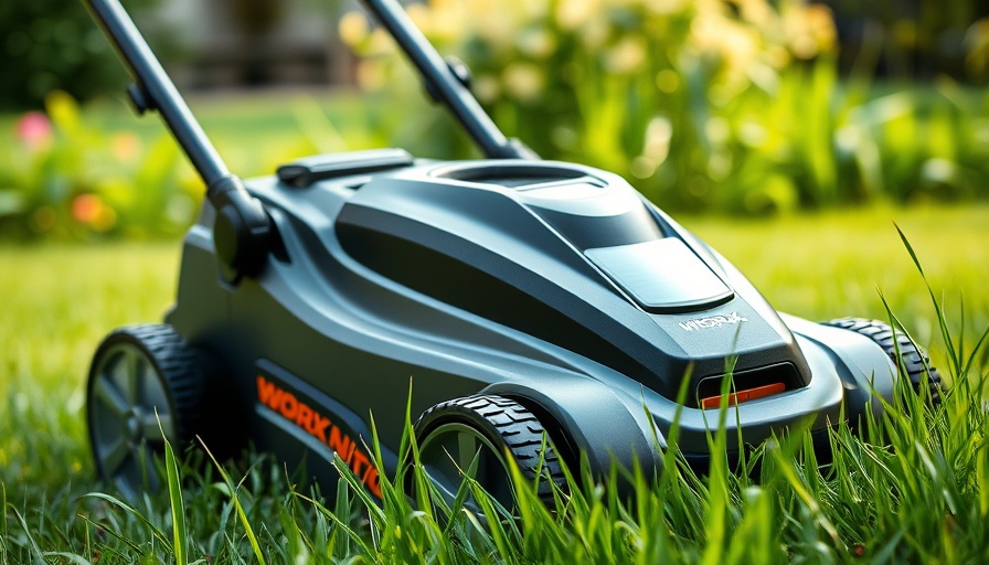 Worx Nitro 40V lawn mower cutting grass in a garden setting.