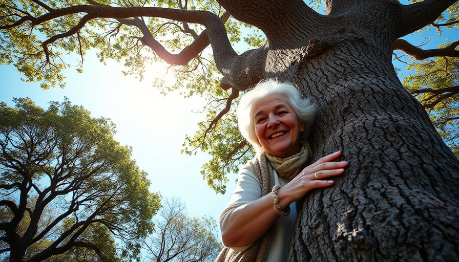 Elderly woman enjoying outdoor volunteering in nature.
