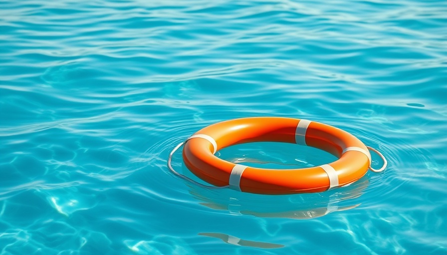 Bright orange life preserver floating on rippling blue water, water safety for kids with autism.