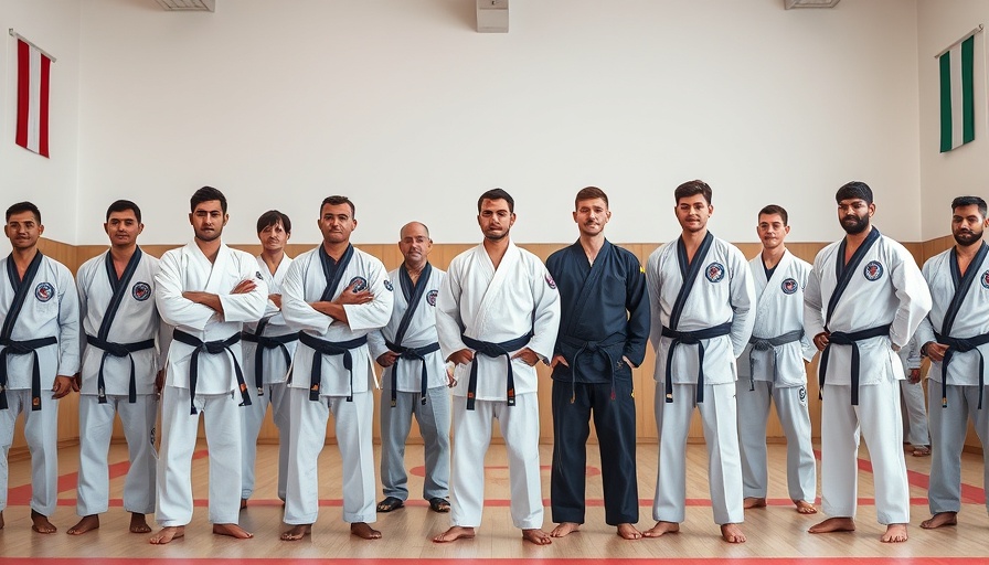 Martial arts practitioners in dojo for traditional martial arts course.