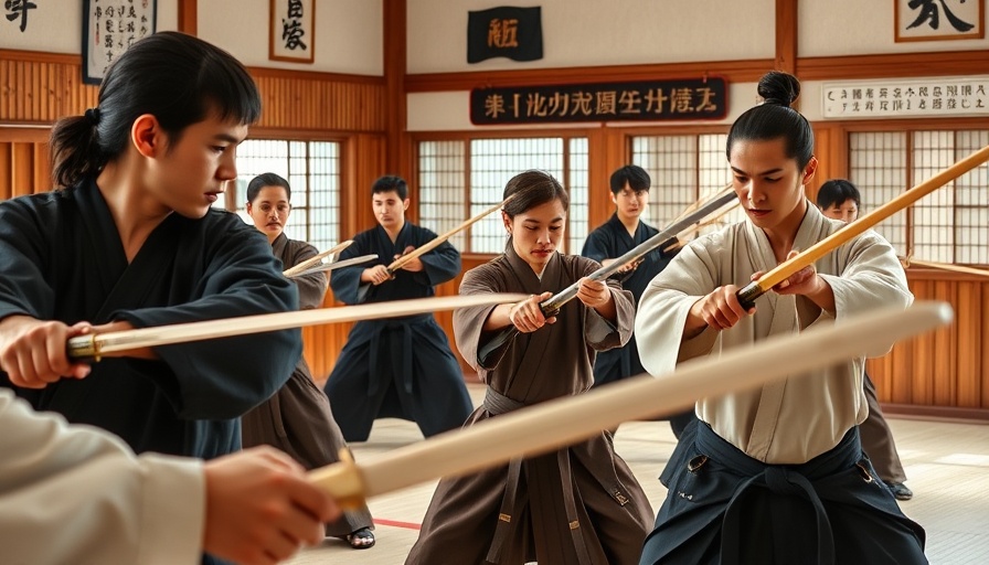 Kendo practice in Gurnee dojo, martial artists with swords.
