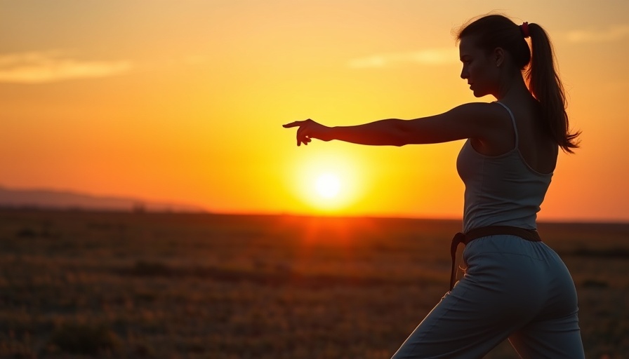Woman practicing self-defense at sunset in Penticton.