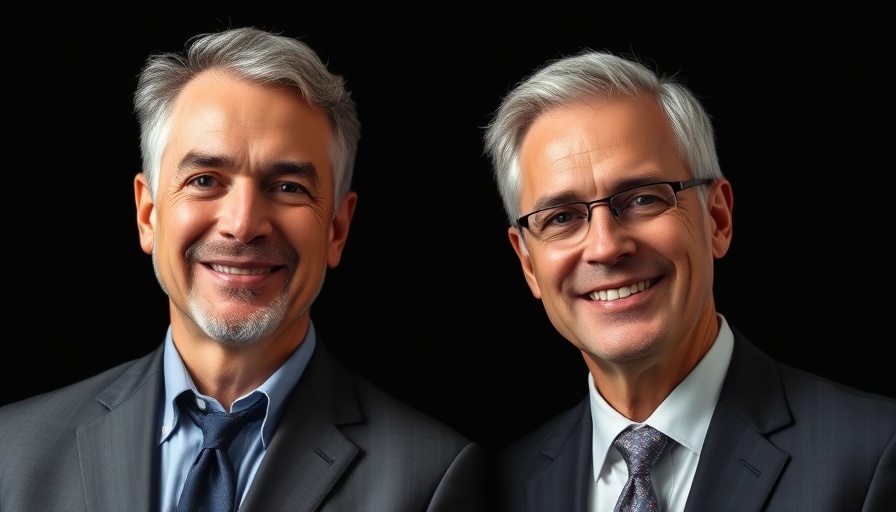Professional businessmen in suits, smiling against a dark backdrop, discussing insurers private markets for elder care.