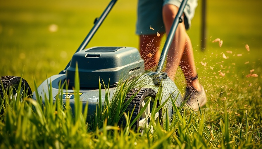 Overseeding in Shelby MI with lawnmower on grass.