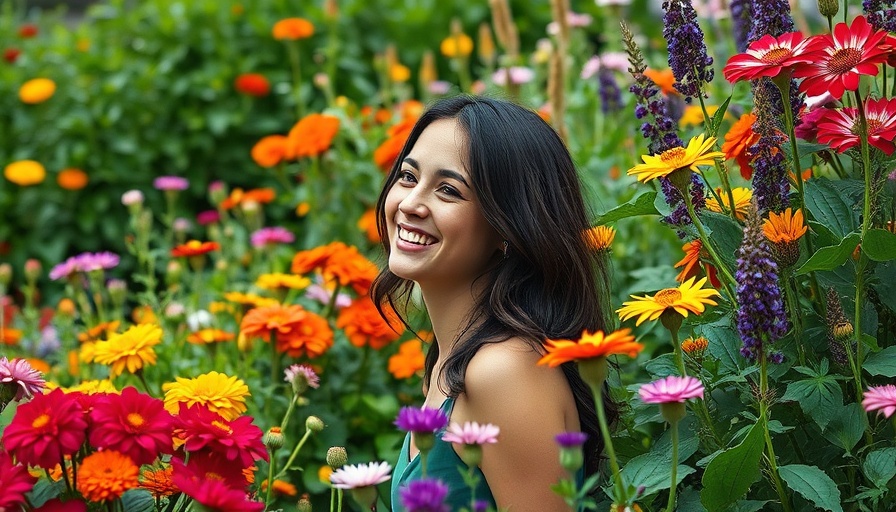 Woman enjoying a colorful garden near autism therapy centers Muskegon.
