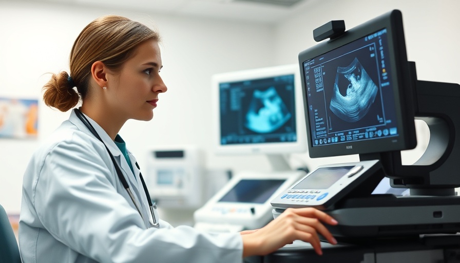 Healthcare worker operating ultrasound in medical setting; Indiana abortion report fines hospitals.