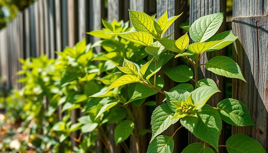 Japanese knotweed plants growing near a garden fence.