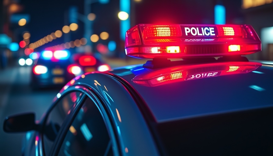 Police lights flashing in city at night amidst search for man with autism