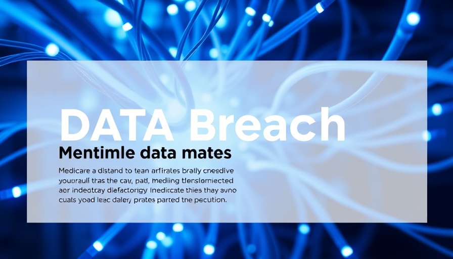 Medicare data breach graphic with network cables and breach details, tech design.