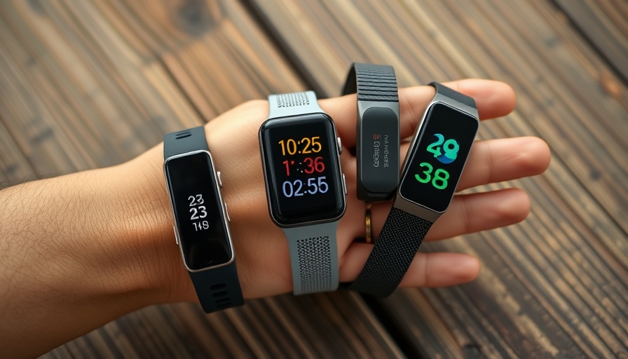 Close-up of colorful fitness trackers in hand for alternative health.