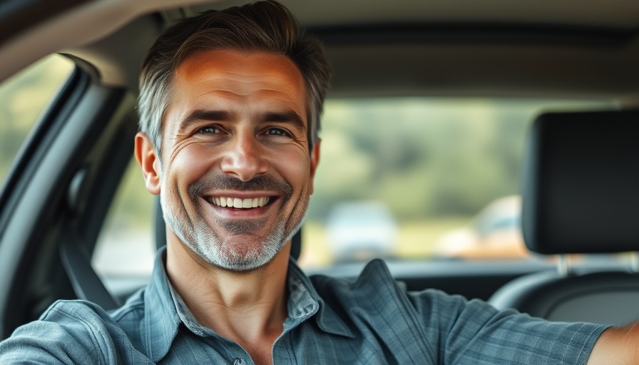 Middle-aged man enjoying a car ride, Elder support programs Muskegon.