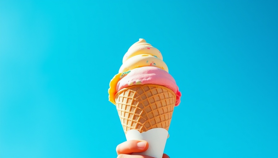 Ice cream cone at Ice Cream Party Extravaganza Ayden against blue sky.