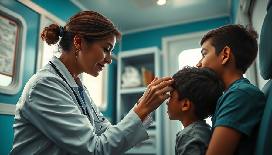 Healthcare professional in a mobile clinic for autism care provides check-up.