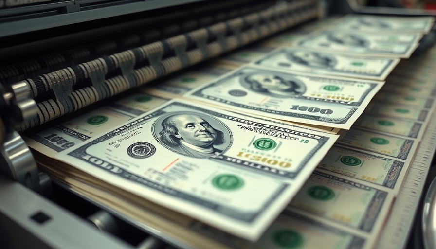 Printing press producing US hundred-dollar bills for investing in technology stocks for retirement.