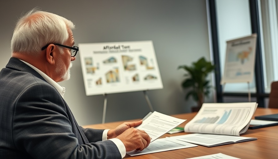 Elderly man discusses affordable elderly housing plans in office